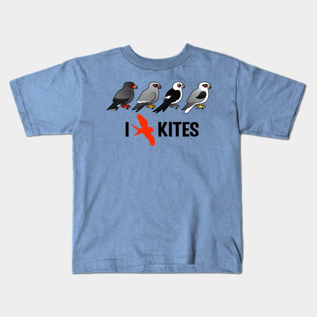 Cute Cartoon I Love Kites (Birds) Kids T-Shirt by birdorable